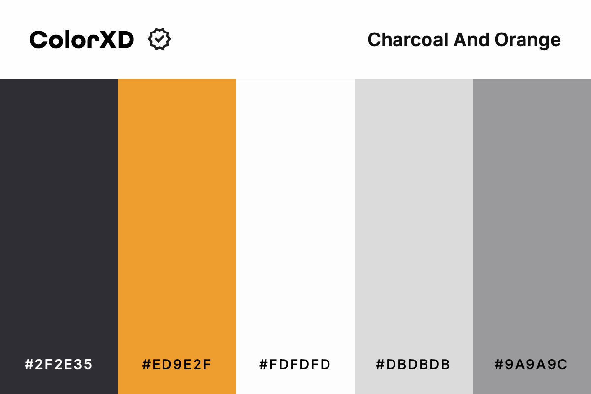 charcoal and orange - Color Palette with hex codes: 2f2e35, ed9e2f, fdfdfd, dbdbdb, 9a9a9c