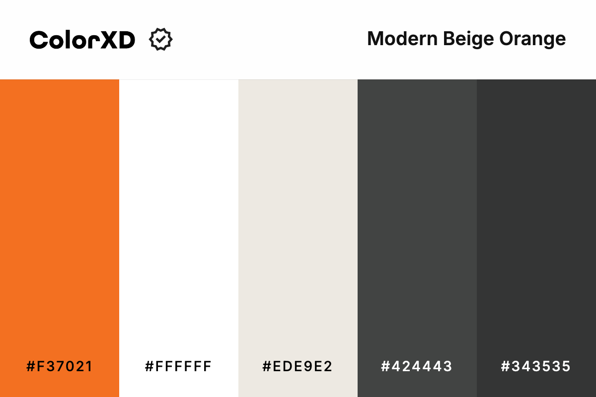 Modern Beige Orange Color Palette - #F37021, #FFFFFF, #EDE9E2, #424443, #343535