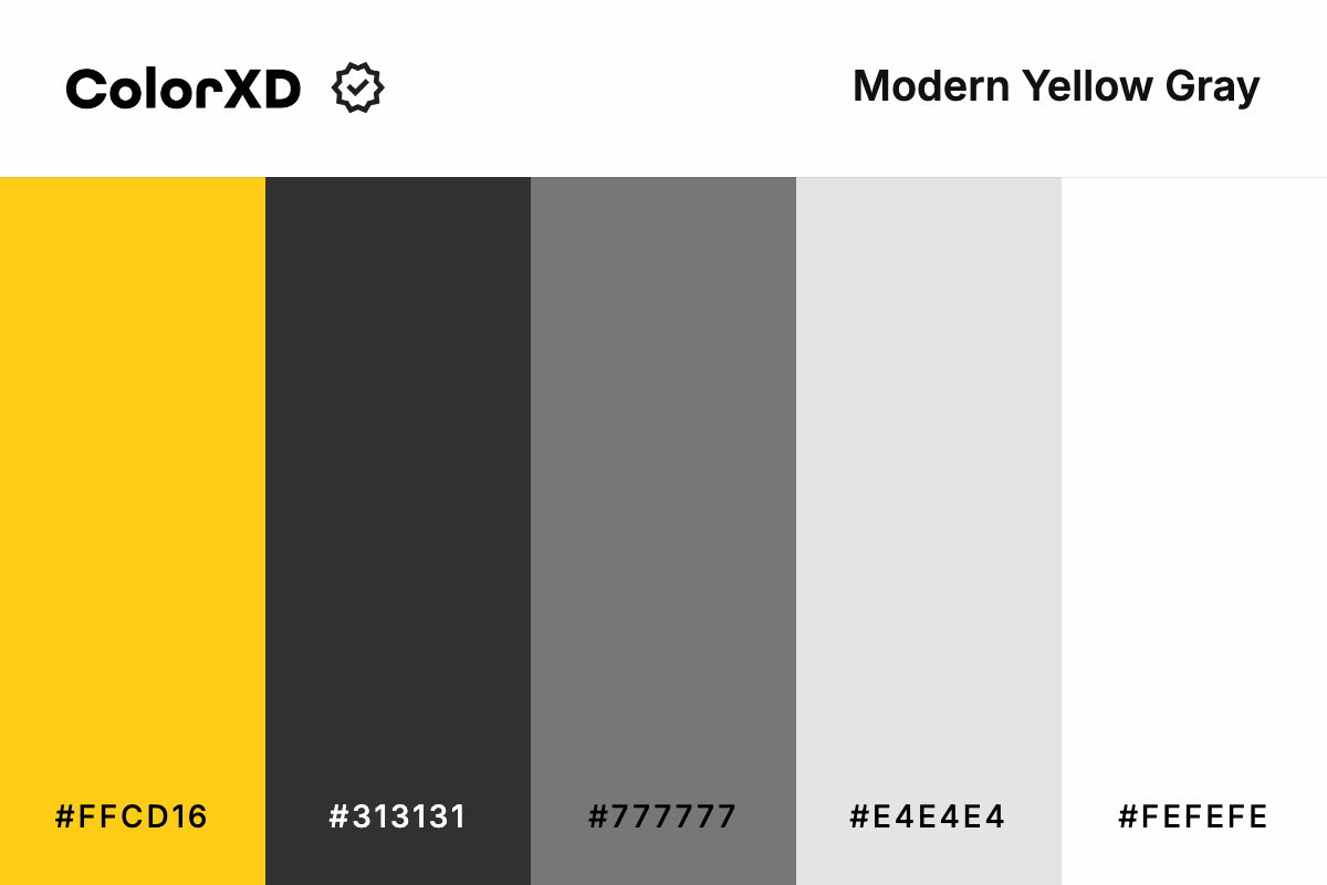 Modern Yellow Gray Color Palette - #FFCD16, #313131, #777777, #E4E4E4, #FEFEFE